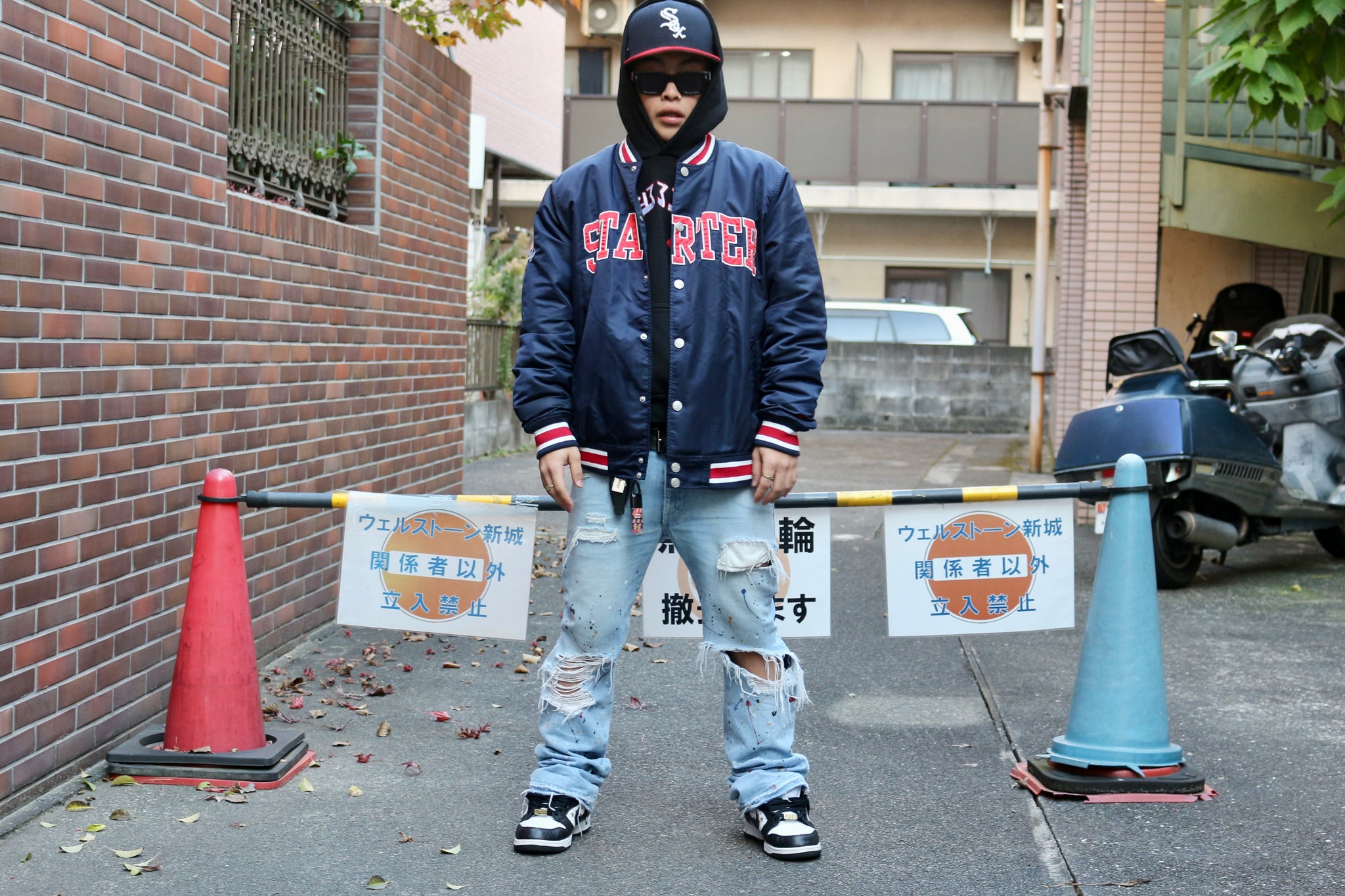 美品☆STARTER JACKROSE スタジアムジャケット The Rolling Stones×JACKROSE VINTAGE 袖レザースタジャン